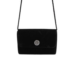 Carey Adina Womens Rope Strap Velvet Rhinestone Detail Shoulder Bag Black Small